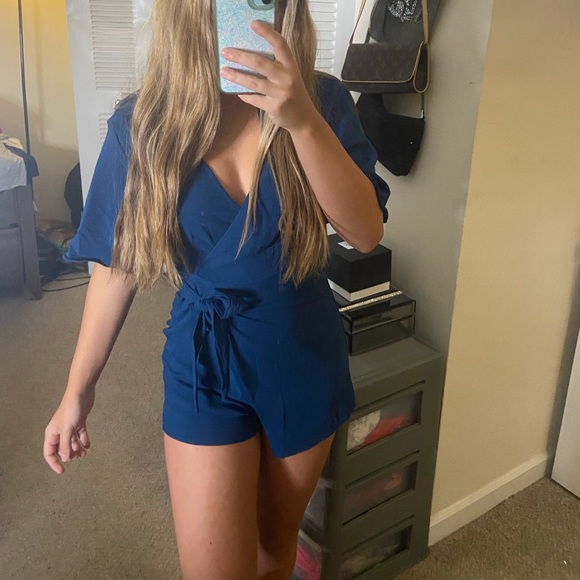 Dark blue navy wrap romper - Picture 3 of 8